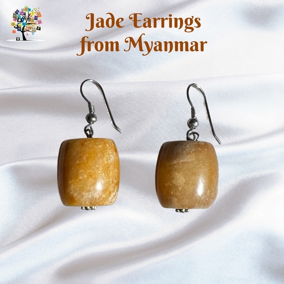 Jade Earrings from Myanmar Honey Colored Barrels - Picture 1 of 2
